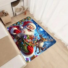 1pc Thickened 0.47 Inch/1.2cm Merry Christmas Kitchen Mat,Festive Santa Design, Non-Slip, Machine Washable, Perfect For Kitchen, Bathroom, Bedroom, And More - Rectangle Rug,Christmas Decor