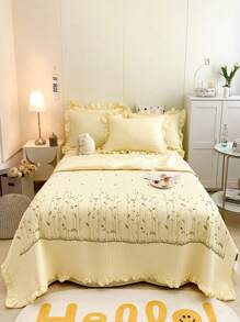 3pcs Floral Embroidery Bedding Set, Includes Comforter And Pillow Shams