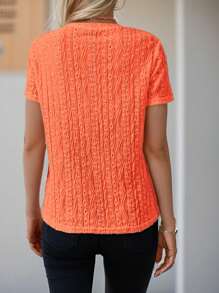 Women's Crew Neck Short Sleeve Eyelet Embroidery Casual Holiday T-Shirt - trái cam - Xem 6