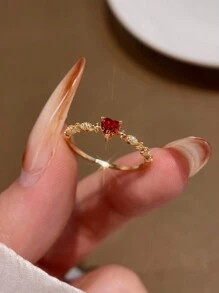 1 PIEZA Anillo de dama sencillo y elegante casual de corazón de circonita en plata .925, regalo de joyería para dama, regalo de cumpleaños, regalo de fiesta, regalo de San Valentín