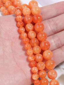 1 串天然橙色太阳石碧玉珠石圆形散珠隔珠适用于珠宝制作 DIY 手链配件 6 8 10 毫米 - 橘色 - 查看 4