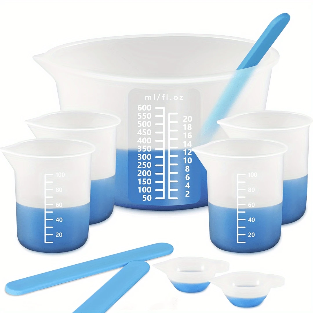 Bộ 10 cốc đong bằng silicon cho nhựa, cốc silicon 600 & 100ml, vật tư nhựa, cốc khuấy nhựa, thanh khuấy silicon, cốc khuấy nhựa Epoxy. Phụ kiện dụng cụ cầm tay DIY - Nhiều màu - Xem 1