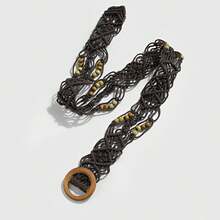 1pc Woven Bohemian Style Casual Elegant Holiday Waist Belt, Wooden Beaded Knotted Waist Rope, Suitable For Daily Wear, Travel, Beach, Party, Birthday Gift, Customized Name Belt - Small Round Wooden Buckle Wooden Bead Belt - View 8