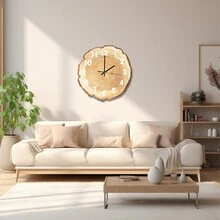 12-Inch Rustic Wooden Single Board Round Wall Clock - Silent, Battery Operated, Flat Wood Cross-Section Design - Great For Living Room, Bedroom, Kitchen, Farmhouse Decor, Unique Tree Rings Pattern - Batteries Not Included - monochrome - View 3