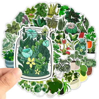 50pcs Cute Plants Green Aesthetic Stickers Gifts DIY Decoration For Skateboard Fridge Notebook Bike Phone Suitcase Cartoon Sticker Gifts