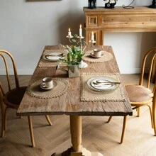 4/6pcs, Boho Chic Jute Placemats - Natural  Woven Dining Mats With Tassels, Vintage-Inspired Square & Round Design For Holiday Table Decor