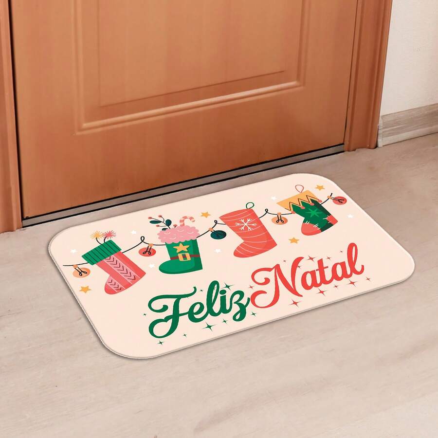 Rubberized Carpet For Bedroom, Living Room And Entrance - 34X60 - 2mm - NATAL MEIAS ENCANTADAS - Đen và trắng - Xem 1