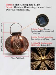 1pc Solar Powered Iron Hex Lantern, Vintage Style Decorative Lantern, Multi-Color, Suitable For Garden, Yard, Path - Waterproof, Hollow Floral Pattern Shadow Fall Decor House Decor Outdoor Decor