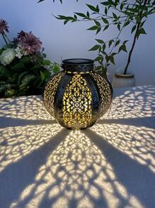 1pc Solar Powered Iron Hex Lantern, Vintage Style Decorative Lantern, Multi-Color, Suitable For Garden, Yard, Path - Waterproof, Hollow Floral Pattern Shadow Fall Decor House Decor Outdoor Decor