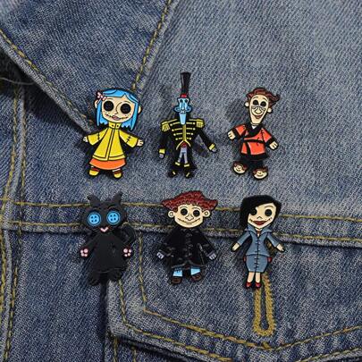 Set de 6 piezas Broche de metal con personajes de dibujos animados Kawaii para decorar ropa, bolsos, accesorios escolares, camisas, chaquetas, joyas, ropa de Navidad, Halloween, regalos divertidos y lindos para maestros