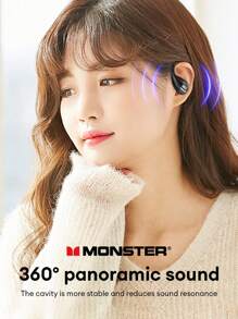Sanrio Auriculares Bluetooth MONSTER MH22181, estilo gancho para la oreja con aislamiento pasivo del ruido, sonido envolvente de alta fidelidad, transmisión de audio direccional, micrófono sensible, batería de larga duración, resistente al agua y al sudor, adecuado para deportes y ciclismo, cómodos de llevar, auriculares inalámbricos de diseño abierto