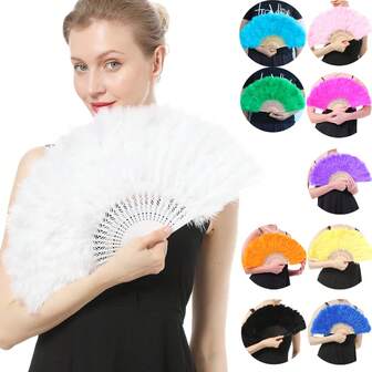 1 件 Marabou 羽毛扇 1920 年代复古折扇盖茨比飞来波手扇适用于服装舞蹈表演茶会家居装饰生日万圣节