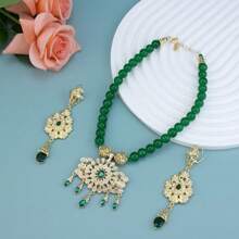 1set Fashion Arabic Women Beads Choker Necklace Long Drop Earring Morocc Bridal Jewelry Set Gold Color Tassels Pendant - Necklace + Earrings - View 1