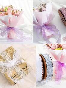 10yd/Roll White Lace Floral Ribbon For Birthday, Wedding, Engagement, Christmas Day Festival Gift Packaging, Flower Packaging ,Diy Clothing, Headwear, Decorative Materials,Christmas Valentine Day - Multicolor - View 5