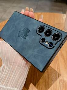 High-End Luxury Maple Leaf Pattern Genuine Leather Anti-Scratch Phone Case Compatible With Apple And Waterproof Shockproof Anti-Fall - Navy blue - View 19