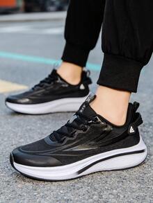 男士休闲日常软垫回弹专业跑步鞋，防滑网眼透气耐用运动鞋 - 黑色 - 查看 3