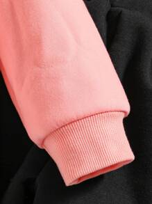 Young Girl Butterfly Print Warm Round Neck Sweatshirt And Sports Pants Set - Pink - View 7