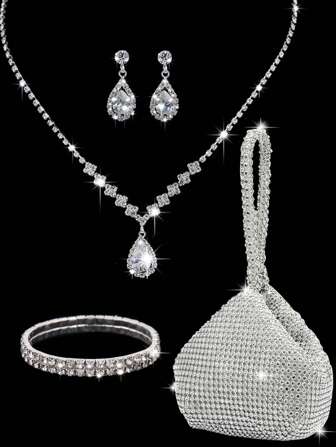 Lightweight, Business Casual Rhinestone Decor Bucket Bag Mini Drawstring Design, Clear Bag Pearl Bag Evening Bag, Dinner Bag Glamorous, Elegant, Exquisite, Quiet Luxury Rhinestone For Party Girl, Woman, Bride Perfect For Party, Dinner/Banquet Christmas Party Dress