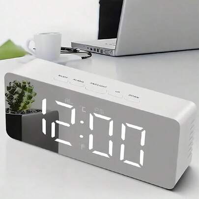 1pc/2pcs Mini Cute Night Glow Mirror Multifunction LED Alarm Clock Clear LED Digital Display Screen Able To Show Temperature Time Date Built-In Brightness Dimmer Senses Ambient Light Automatically Adjusts Brightness USB Powered Suitable For Bedroom Office Desk And Living Room Scenarios,Home Decor ,Room Decor Gifts Birthday Graduation Digital Clock Bedroom Decor Dormitory Decor Back To School School Decor School Surprise School Supplies