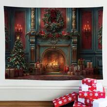1pc Thick 105gsm Polyester Christmas Tapestry, Atmosphere Decor For Wall, Wall Art - Black - View 1