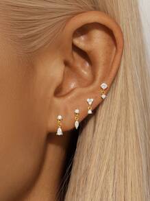 4Pcs Geometric Tassel 925 Sterling Silver Earring For Women Classic Piercing Stud Earring Suitable For Wedding Bridal Jewelry - Gold - View 9