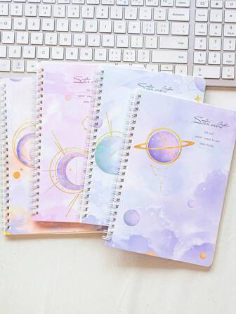 1 件 A5 60 页花卉设计螺旋笔记本，适合学生使用，厚页和带横线的内页，颜色随机