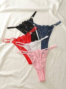 5pcs Large Thong With Lace Stitching - Multicolor - View 6