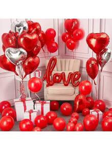 1/49pcs Valentine's Day Heart Red Latex Balloons Garland Arch Kit For Wedding Valentine's Day Party Background Decoration Supplies - Red - View 2