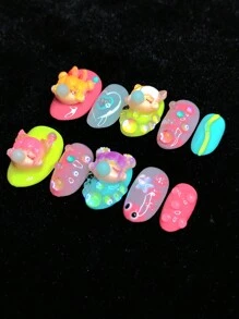 Purely Handmade Wearable Colorful Bubble Gum Girl Playful Cute Girl Reusable Send Tool Kit Press On Nails Nail Supplies Nails - Multicolor - View 5