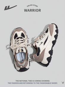 WARRIOR Women's Sporty Chunky Sneakers, 2024 New Spring Autumn Breathable Casual Lace-Up Non-Slip Thick-Soled Outdoor Running Shoes, Dirt-Resistant All Season