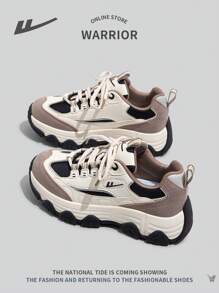 WARRIOR Women's Sporty Chunky Sneakers, 2024 New Spring Autumn Breathable Casual Lace-Up Non-Slip Thick-Soled Outdoor Running Shoes, Dirt-Resistant All Season