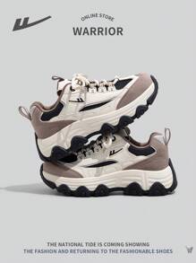 WARRIOR Women's Sporty Chunky Sneakers, 2024 New Spring Autumn Breathable Casual Lace-Up Non-Slip Thick-Soled Outdoor Running Shoes, Dirt-Resistant All Season