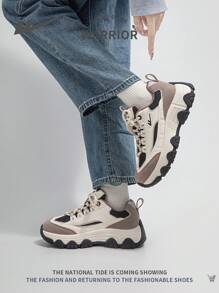 WARRIOR Women's Sporty Chunky Sneakers, 2024 New Spring Autumn Breathable Casual Lace-Up Non-Slip Thick-Soled Outdoor Running Shoes, Dirt-Resistant All Season