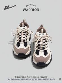 WARRIOR Women's Sporty Chunky Sneakers, 2024 New Spring Autumn Breathable Casual Lace-Up Non-Slip Thick-Soled Outdoor Running Shoes, Dirt-Resistant All Season