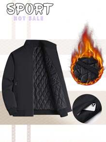 Autumn Winter Thermal Lined Thicken Jacket Men, Casual Stand Collar Loose Oversize Outerwear,Fleece