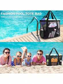 1pc Mesh Beach Bag Waterproof Sandproof Handbag Lightweight, Large Capacity, Portable Mesh Beach Bag, Swimming Pool Bag Cruise Beach Essentials Travel Holiday Essentials Perfect For Family Travel, Holidays, Beaches, Camping And Hiking - Multicolor - View 6