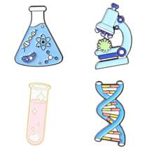 4 件/套化学实验室创意金属胸针、显微镜、烧杯、DNA 和链条设计，多功能卡通胸针，适合日常佩戴情人节情人节礼服配饰衣服别针包饰背包学校办公室配饰衬衫夹克珠宝圣诞节万圣节衣服别针有趣可爱的教师礼物 - 彩色 - 查看 6