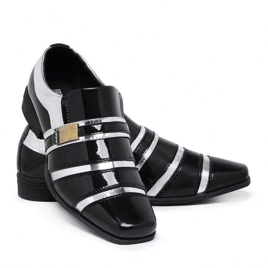 Sapato Social Masculino Esporte Fino Envernizado Confortável Brilhoso Luxuoso - Prata - Visão 1