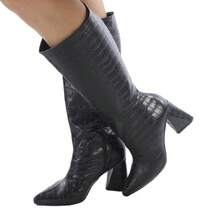 Croco Women's Boot With Thick Heel Geometric 7.5cm Thin Toe Luxury Comfortable Non-Slip - Buaya Hitam - View 2
