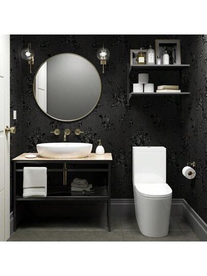 1Roll10M Zwart Wallpaper Peel Stick Bloemen Embossed Contact Paper 17.7inch 393.7/196.8/118.1/39.3inch Removable Textured Flower Self Adhesive Thicken Countertops Cabinets view 4