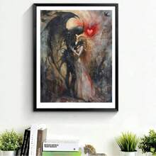 哥特式幻想女孩 5D DIY 钻石画马赛克天使与魔鬼魅力艺术十字绣套件刺绣家居装饰儿童万圣节礼物 2024 新品 - 黑色 - 查看 2