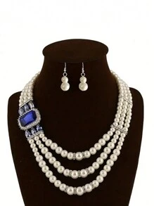 Bridal Bohemian Retro Multi-Layer White Faux Pearl Necklace & Earrings Jewelry Gift Set, Bride Long Faux Pearl Necklace, Personalized Women's Chunky Jewelry Gift Set, Prom Wedding Party Mother's Day Teacher's Day Gift, Jewelry For Women And Girls - Pearl Set - View 13