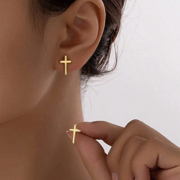 1 Pair Stainless Steel Cross Stud Earrings, Classic Design
