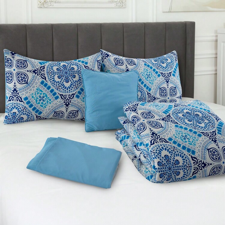 5-Piece Comforter Set – Lux Decor Collection – Lightweight Microfiber With Plush Texture – Opulent Design – All-Season Warmth – Elegant Bedding With Pillow Shams & Bed Skirt – Cozy Comforter, Elegant Bedding Set, Luxury Bedroom Essentials, Valentine's Day Romantic Bedroom, Spring Bedding Set, Complete Bed In A Bag, Matching Decor, Elegant Design, Luxury Look, Gift Set Idea, Guest Bedroom Ready, Modern Bedroom Style, Easy Bedroom Refresh, All-Inclusive Bedding, Daily Living, Home Comfort, Family Choice - Sky - View 4