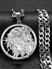 Jesus Crown Of Thorns Men's Necklace Stainless Steel Gold Color Chain  Medal Male Necklace