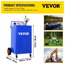 30 Gallon Portable Gas Caddy, Fuel Caddy Fuel Storage Tank With 4 Wheels & Manual Transfer Pump, Gasoline Fuel Container For Cars, Lawn Mowers, ATVs & Boats, Blue - 藍色 - 查看 7