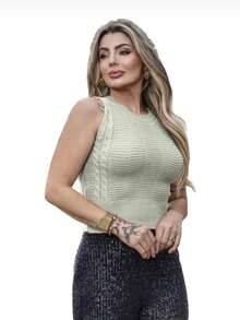 Women's Cropped Modal Knitting Isa Tricot Blouse Regata Summer Fashion - 米色 - 查看 1