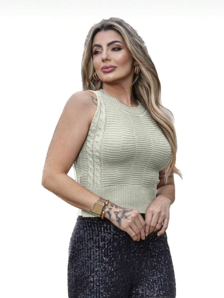 Women's Cropped Modal Knitting Isa Tricot Blouse Regata Summer Fashion - 米色 - 查看 1