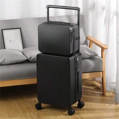 Multi-Functional Luggage Set, Made Of PCS + ABS, Wide Handle, USB Port, Water Bottle Holder, Wet & Dry Separate Lining Bag, 14" Vanity Case And 20" Rolling Suitcase With Rotatable Wheels, TSA Lock, Suitable For Business, School, Tourism, Vacation, Unisex, Travel Luggage, Ideal Gift For Men, Women, Students, Couples, Honeymoon, Study Abroad, Graduation Bag For School School Accessories School Stuff