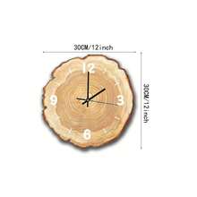 12-Inch Rustic Wooden Single Board Round Wall Clock - Silent, Battery Operated, Flat Wood Cross-Section Design - Great For Living Room, Bedroom, Kitchen, Farmhouse Decor, Unique Tree Rings Pattern - Batteries Not Included - monochrome - View 2
